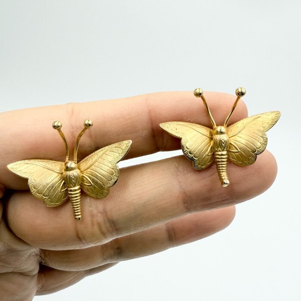 Vintage Gold Tone Butterflies Clip On Earrings